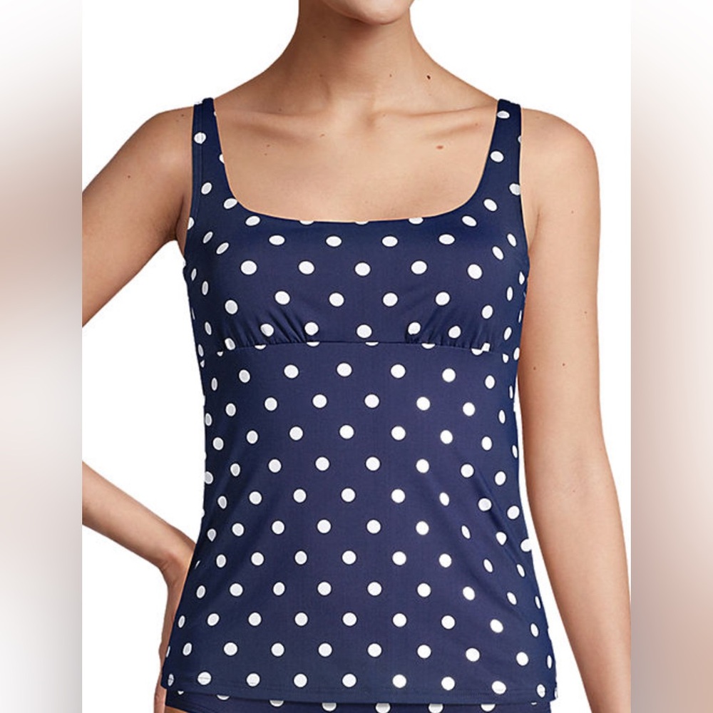 NWOT Land’s End Square Neck Underwire Tankini Swimsuit Top Navy Polka Dot - NICE